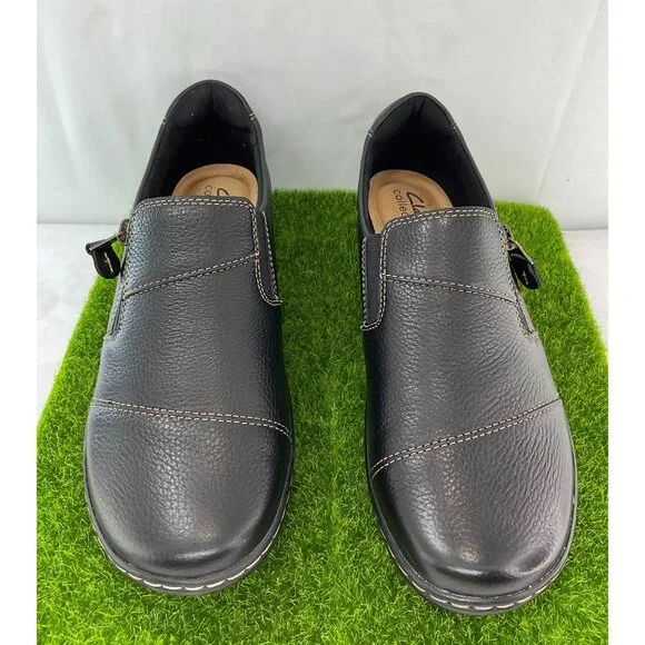 New Clarks Womens Leather Slip-On Comfort Shoes Size 9 Black - Picture 6 of 8